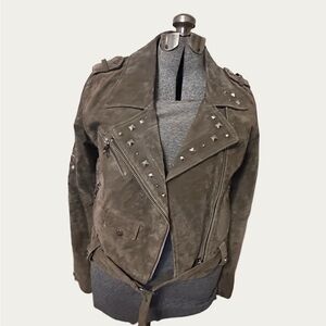 DRIFTWOOD Studded green  Leather Suede Jacket